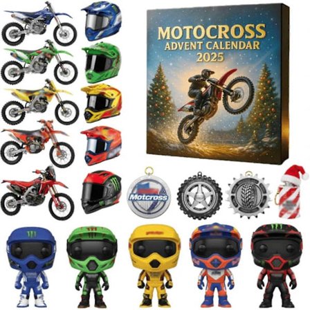 Motocross Adventskalender 2025, 24 dager nedtelling til jul med mini dirt bikes, 2D akryl motorsykkeldekor til juletre, racerfigurer og