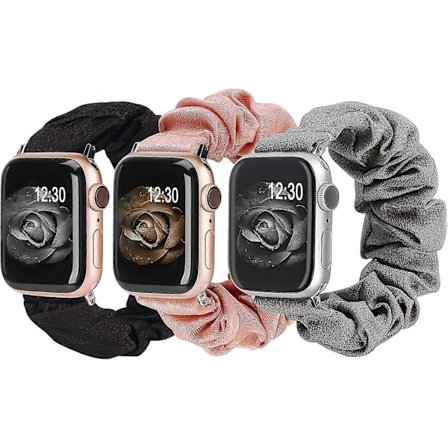 3-pack Kompatibla med Apple Watch Armband Scrunchies 38mm Tyg Mjukt Mönstrat Tryckt Tyg Armband Armband Kvinnor IWatch Elastiska Scrunchy Band 40mm