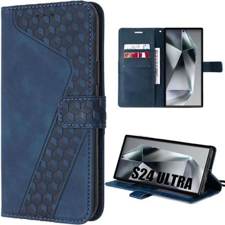 Coque - Efconnection - för Samsung Galaxy S24 Ultra - Syntetiskt Läder - Marinblå - Mosaikmönster