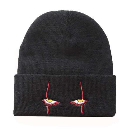 Kvinder Mænd Vinter Varm Beanie Hat Broderi Pennywise Scary Eyes Strikket Ski Cap Black