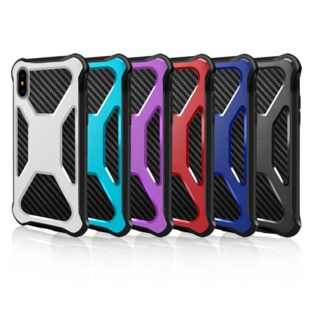 Carbon Fiber Texture 2-i-1 mobilcover med bælteetui iPhone XS Blue