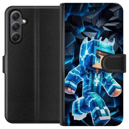 Kompatibel Tegnebogsetui til Samsung Samsung Galaxy A24 4G Blokbaseret helt i blåt energi rustning med elektriske effekter futuristisk gaming illustr
