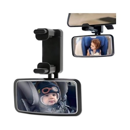 Baby Bilspejl, 360° Justerbart Baby Bakspejl til Bil, Buet Design, det Sikreste Indvendige Bakspejl til Bil, 13 * 6,3 cm (Sort)