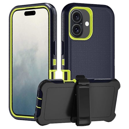 För iPhone 16 Avtagbart Skal PC+TPU Mobiltelefonfodral med Bakre Klämma Ställ