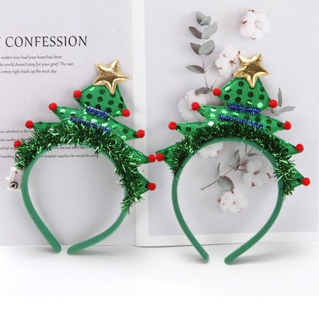 2 diadèmes verts en forme de sapin de Noël, dekorationer lumineuses pour cheveux sans lumière, accessoarer de spectacle en forme de diadème de Noël.