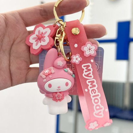 Rosa Sakura Tecknad Nyckelring, Kawaii Söta Nyckelringar Väska Berlock Armband Melodi