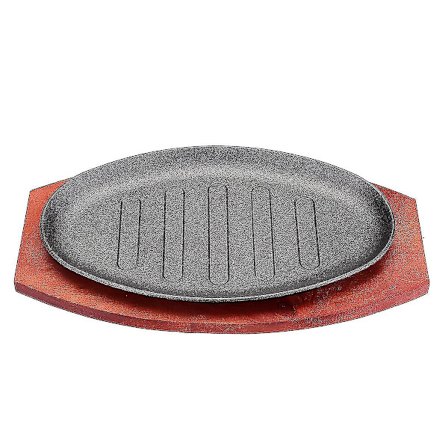 3 Størrelser Støbejerns Steak Fajita Sizzling Plade Tallerken BBQ Grillpande Madlavning Træholder Hh20