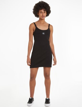 Calvin Klein Jeans Woven Label Rib Tank Dress - Black - M