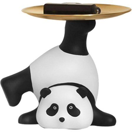 Söt panda staty bricka panda skulptur metall bricka dekoration panda staty djur godis skål prydnadssaker förvaringsbricka