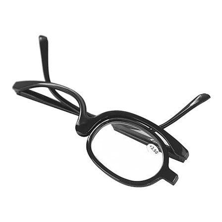 (Svart, +3.5) Forstørrende sminkebriller med nedfellbart enkeltglass, roterbart sammenleggbart design lesebriller
