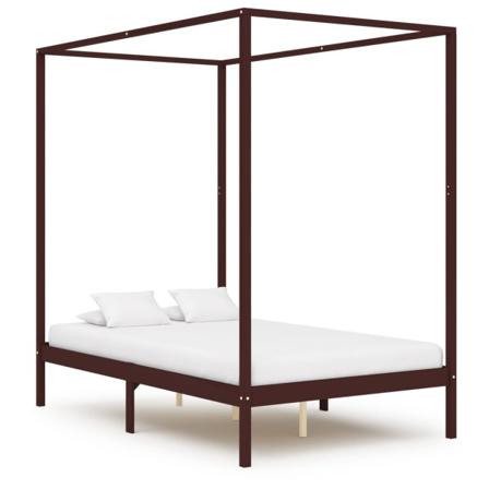Vidaxl Himmelsäng Med 4 Lådor Mörkbrun Massiv Furu 140x200 Cm Brun