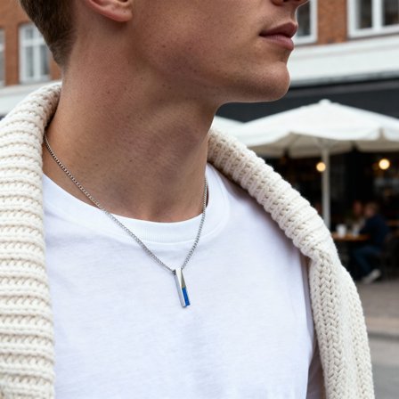 Cruz | Collier en acier inoxydable argenté et lapis-lazuli pour hommes - Chaînes en acier - pour Hommes - Arkai