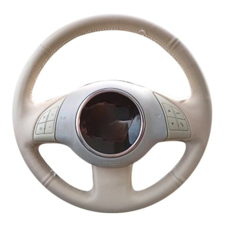 Beige PU Konstläder Hand-sytt Bilratt Skydd För Fiat 500 2007-2015 500e 2014-2018 500C 2014-2017
