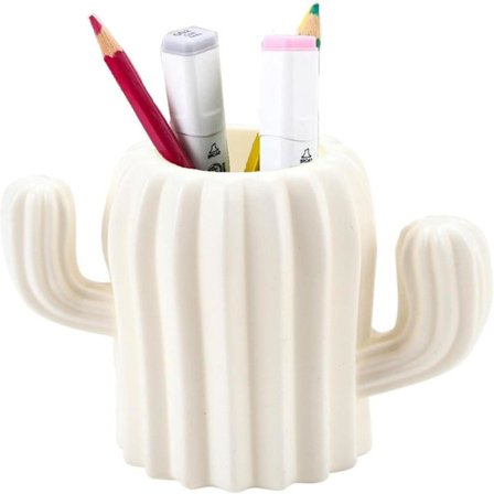 Kaktus Blyantholder til Skrivebord, Sød Blyantkrukke, Organizer og Holder til Papirvarer og Makeupbørster, Makeupbord (Hvid)