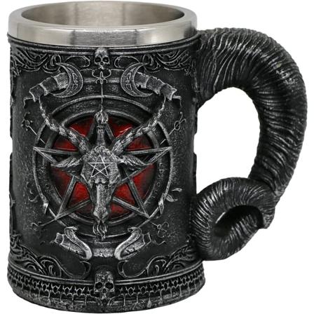 Middelaldersk Baphomet-hode ølkrus - Sabbatic Goat Pentagram drikkekanne