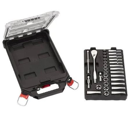 Milwaukee 4932478813 Spärrskaft 3/8", med hylssats, 32 delar, Skruva