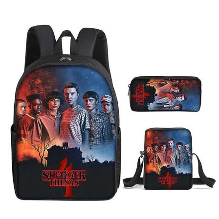 Stranger Things Season 4 Reppu Opiskelijan koululaukku , Reppu / Ruokalaukku / Kynälaukku / 3-osainen set(reppu+kynälaukku+ruokakassi)~4 Only a 