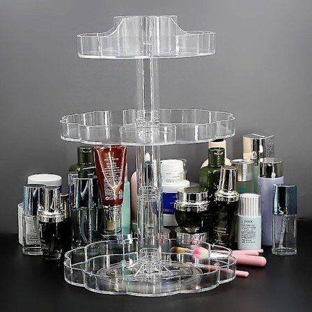 Transparent 360-graders roterende sminkeorganisator oppbevaringsholder