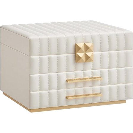 Smykkeskrin med spejl og 2 skuffer - Hvid/guld