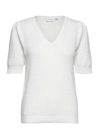 Vichassa V-Neck Puff S/S Knit Top Pullover Striktrøje Hvid Vila