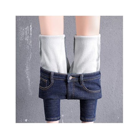 Tykke vinterjeans for kvinner, skinnbukser Fleeceforet Slim Stretch Varm Jeggings - Blå