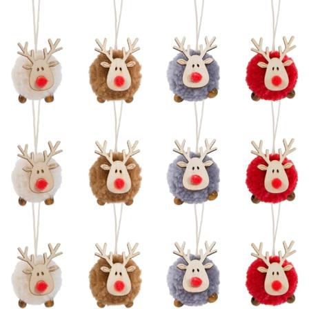 12 Pakk Julefilt Elg Hengende Ornamenter - Juletrær i Tre Elg Hengende Anheng Dekorasjoner for Xmas Fest Tre Hjemmedekor (4 Farger)