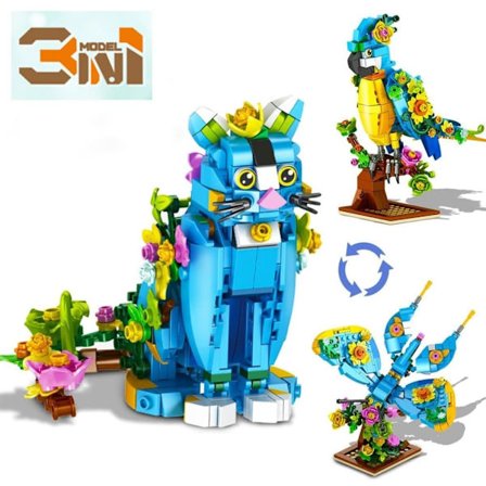 Byggelegetøj Blomster & Dyr – 3-i-1 Figurer med 412 Klodser, Kreativ Leg & Dekoration til Børn og Voksne