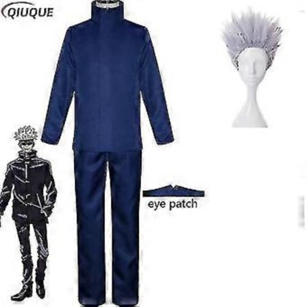 2023-anime Jujutsu Kaisen Gojo Satoru Cosplay-asu - Yläosa, housut, silmälappu, Halloween-juhliin, miesten univormu, peruukki - 1-1 (L sininen paketti