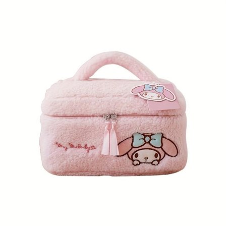Sanrio Teddy Plys Stor Kapacitet Kosmetik Opbevaringspose, Tegneserie Chic Blød Rejse Makeup Taske, Premium Følelse med Lynlås til Kvinder, Piger [DB]