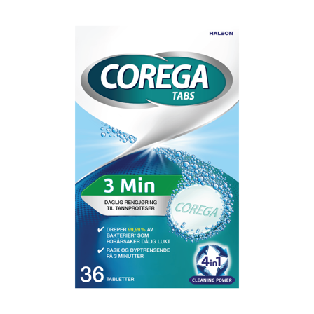 Corega Rensetabletter 3 minutes, 36 stk.