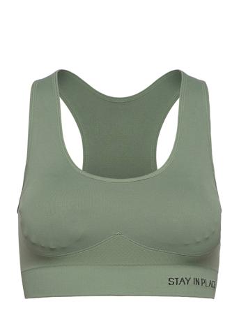 Rib Seamless Bra Lingerie Bras & Tops Sports Bras - ALL Grønn Stay In Place