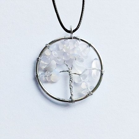 Genomskinligt krossat stenlivshänge halsband med Meta