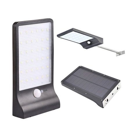 Sort Solcellelampe Udendørs 48 LED Bevægelsessensor Lys Dæmpbar med Trådløs Fjernbetjening Vandtæt Sollampe til Dør Gang Terrasse