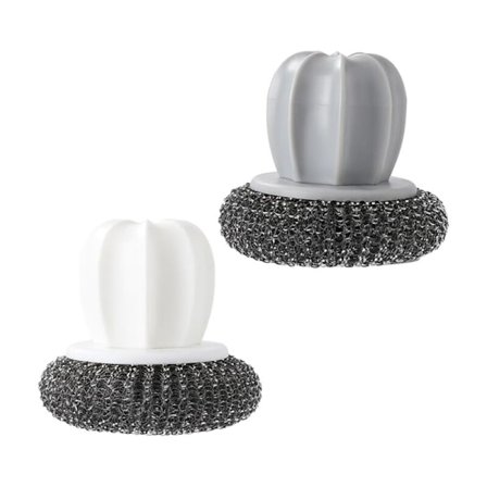 Set med 2 stålborstar för kastruller, diskhandskar, svamp, diskborste, köksborste mot fläckar, hushållsborste för rengöring av stålskålar (vit, grå)