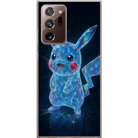 Samsung Galaxy Note20 Ultra Gennemsigtig cover Gnistrerende krystalfigur i blåt med holografiske refleksioner, sød karakter som skinner mod en mørk