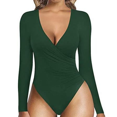 Dam blommønster print Romper V-hals Body Holiday Grön 2XL