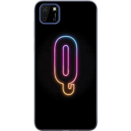 Kompatibel Mobilcover til Huawei Huawei Y5p Minimalistisk neonbogstav Q i lyse farver mod mørk baggrund