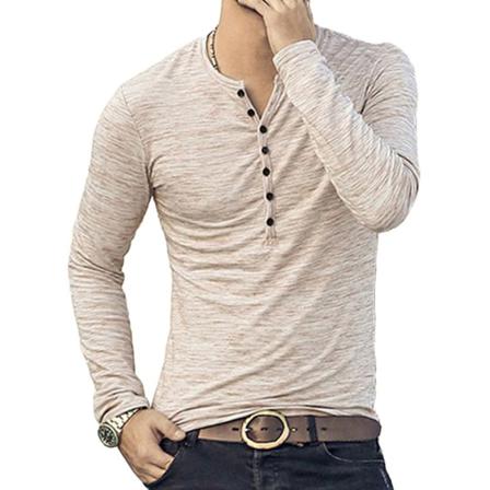 Män Top Rundhalsknapp Blus Långärmad Casual Slim