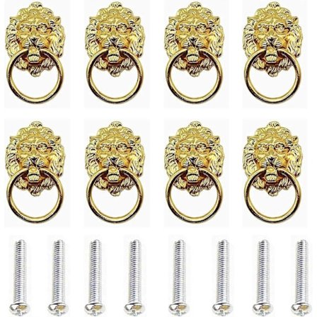 Løvehodehåndtak til skap, antikke løvehode skuffehåndtak, løvehode ringer for skap og skuffer, med skruer, for skapdører og skuffetrekk