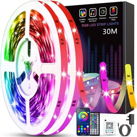 30M LED-remsor (2 rullar om 15M) Bluetooth Smart App-kontroll Musik Synkronisering Färgbyte RGB LED-ljusremsor med fjärrkontroll