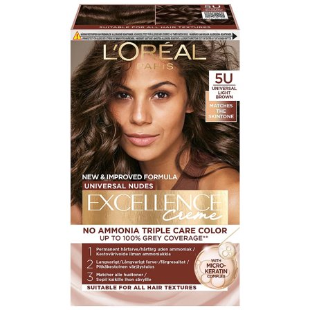 L'Oréal Paris Excellence Universal Nudes Permanent Hårfarve 5U Universal Light Brown, Hår, Hårfarve, Permanent Hårfarve