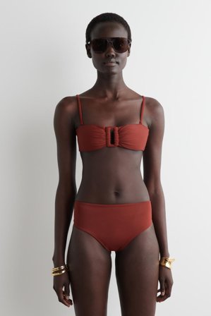 COS Femme Haut De Bikini Bandeau Froncé in Rouge