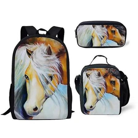 Studentryggsäck Anime Söt Häst Skolväska Ryggsäck Portfölj Messenger Bag Pennväska Tredelat Set Gåva