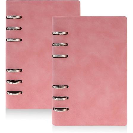 2-pack A6 PU-läder Anteckningsbokpärm, 6-ring Budgetplaneringsmapp, Rosa