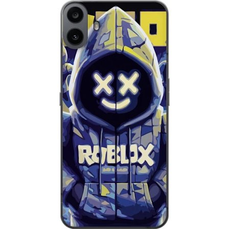 Yhteensopiva Puhelinkuori Nothing Nothing CMF Phone 1 Sinikeltainen Roblox-hupparihahmo, jossa on minimalistinen neon-tyyli ja verkkokasvot, nykyaikai