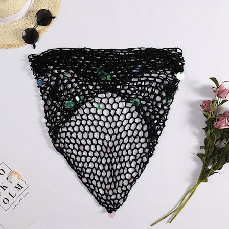 Sommar heta handvirkade band ihåliga paljett bikini topp klänning svart[HK]