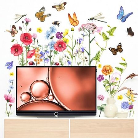 Sommer vægklistermærker med blomster og græs - have blomster vægklistermærker - blomsterdekorationer