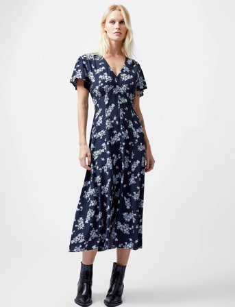 French Connection Raquel S/S V Nk Dress - Navy - 36