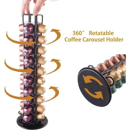 Kahvikapseliteline, yhteensopiva Nespresso Original -kapseleiden kanssa, karuselliteline, kapselien järjestäjä 40 kapselille_OF