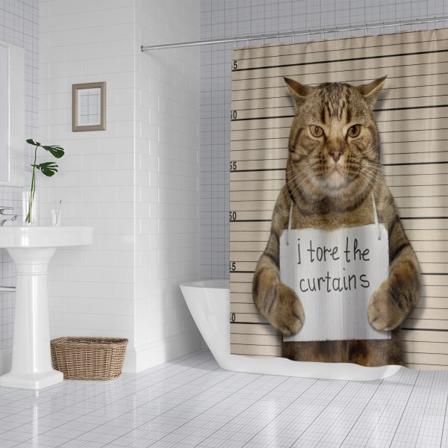 Tegneserie Katt Dusjforheng, med 12 Plastkroker-L 180*180cm